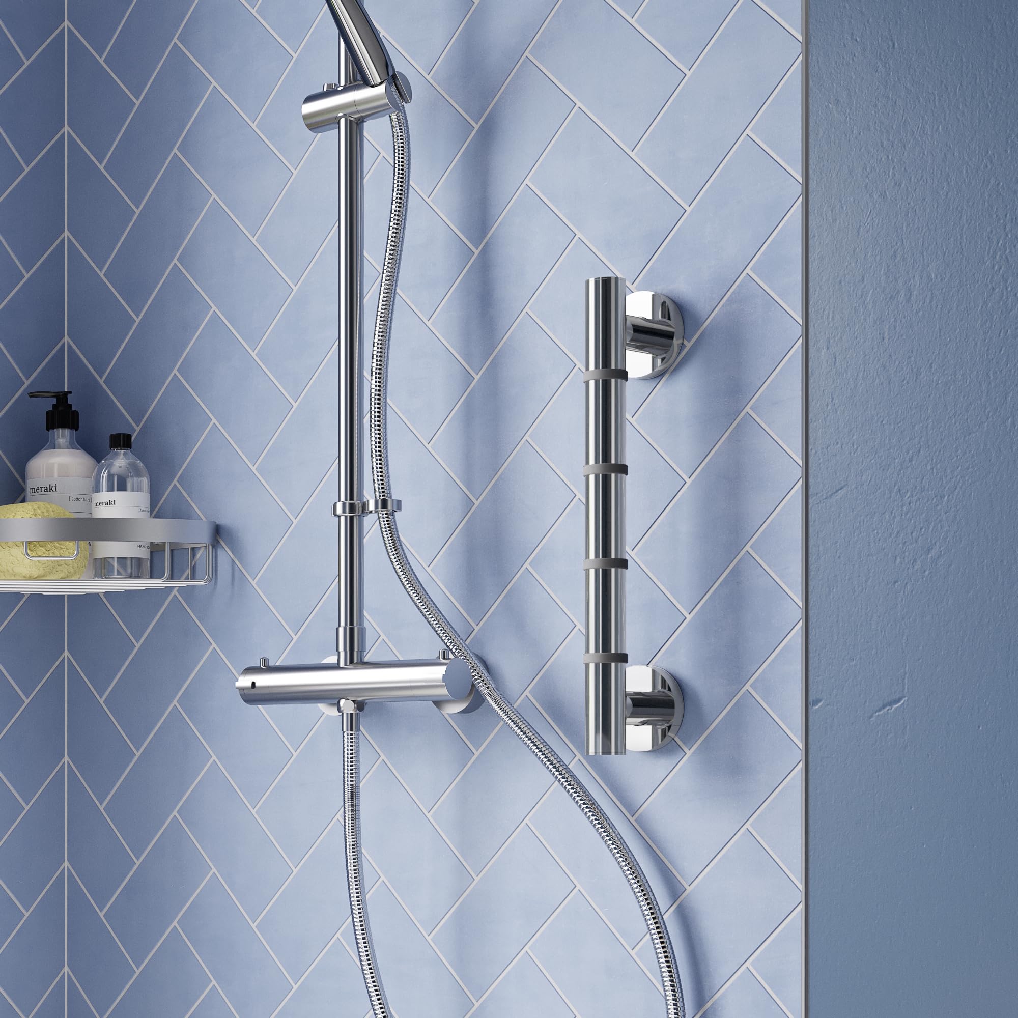 Croydex - Barra doccia antiscivolo con morbide nervature per una comoda presa, anima in alluminio, lunghezza 38 cm, colore: Grigio cromato