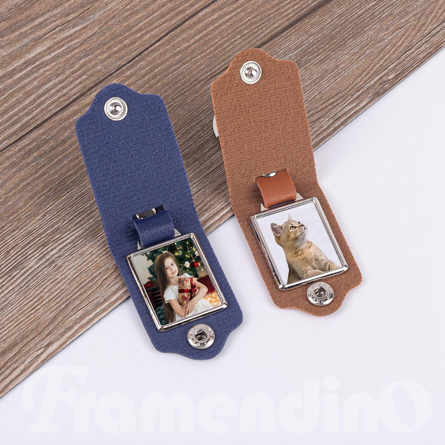 Framendino, Custom Picture Keychain with Leather Protection Photo Key Chains Personalized Photo for Family Lover Gifts