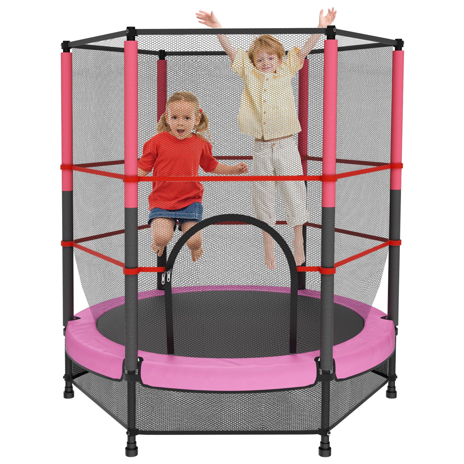 140cm Secure Kids Trampoline,with Safety Enclosure& Reinforced Steel Frame,Indoor Outdoor Toddler Trampoline for Children 3-10Years (Pink)