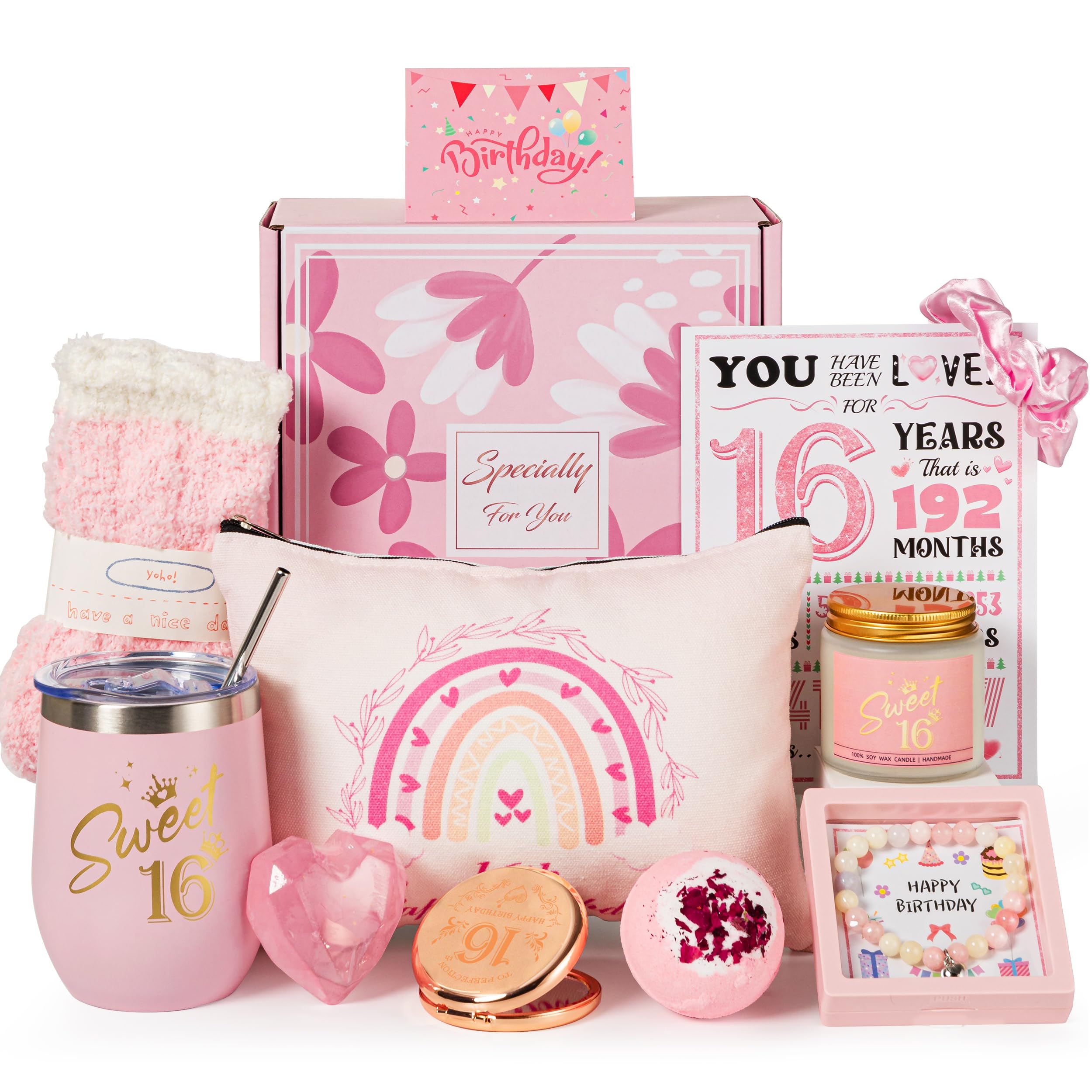 16th Birthday Gifts for Girls,Happy 16th Pamper Gift Basket Ideas for Daughter, Cute Unique Sweet 16 Year Old Birthday Hampers Presents for Her,Best Friend Niece,Granddaughter, Sister, Friend, Teens