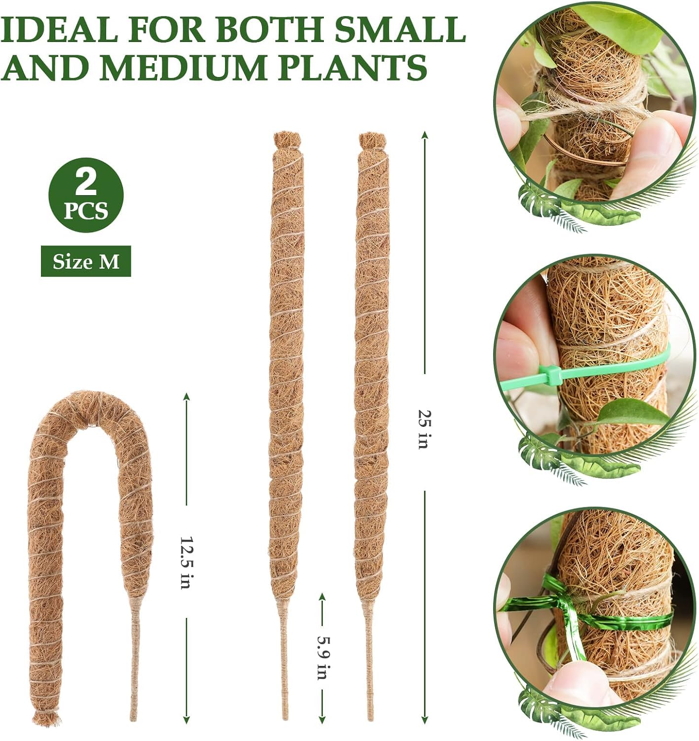 LMAIVE Moss Pole, Moss Pole for Plants Monstera, 2PCS 25'' Bendable Plant Sticks Support, Plant Stakes for Indoor Plants, Coco Coir Pole Plant Support, Monstera Moss Pole for Climbing Plants Growth