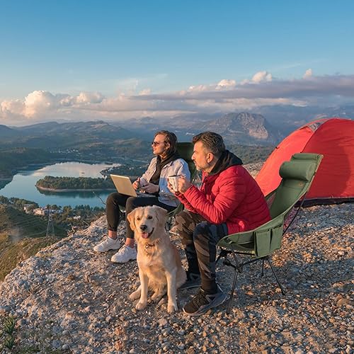 Miniatura 2 de TOBTOS Silla de camping de respaldo alto, silla de camping ligera con reposacabezas, silla plegable portátil estable para campamento al aire libre,