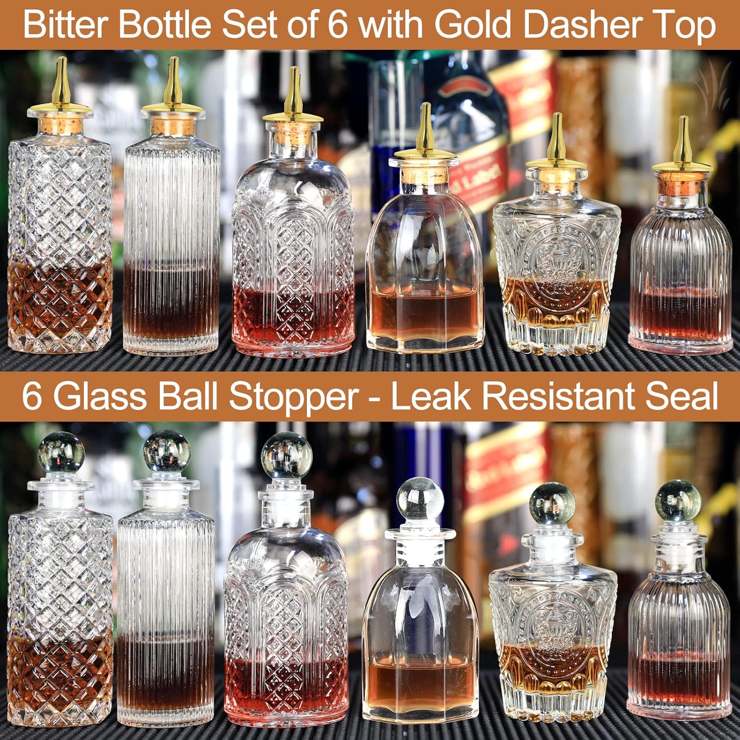 SuproBarware Bitters Bottle for Cocktail Set of 6 - Glass Dasher Bottles with Dash Top and Stopper Great Dispenser Bottle for Your Bitters Great for Homemade Cocktail and Bartender