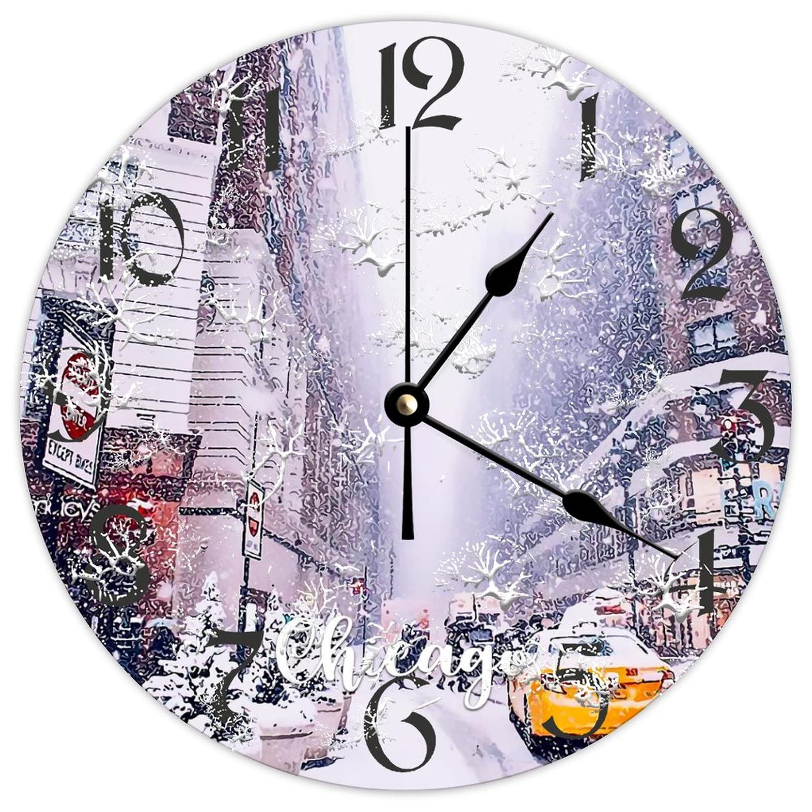 Horloge murale ronde en bois Chicago City de 38 cm rustique à quartz