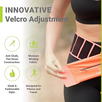 FlipBelt Zipper Running Belt, Waist Pack for Running - Neon Punch