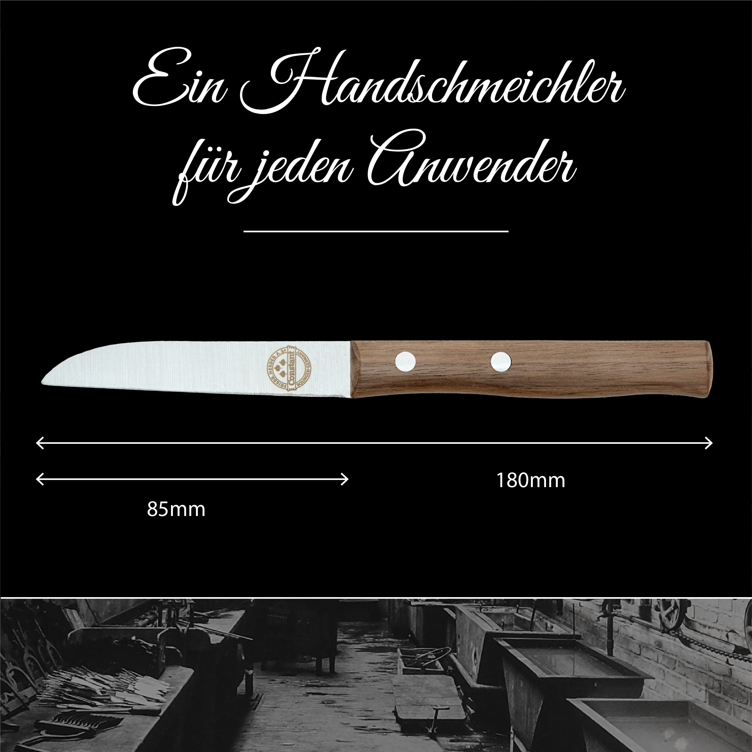 Premium Gemüsemesser/Kneipchen, Walnuss, rostfreie Klinge, Chrom-Stahl, extra scharfes Küchenmesser, Dünnschliff, Handabzug, Solingen