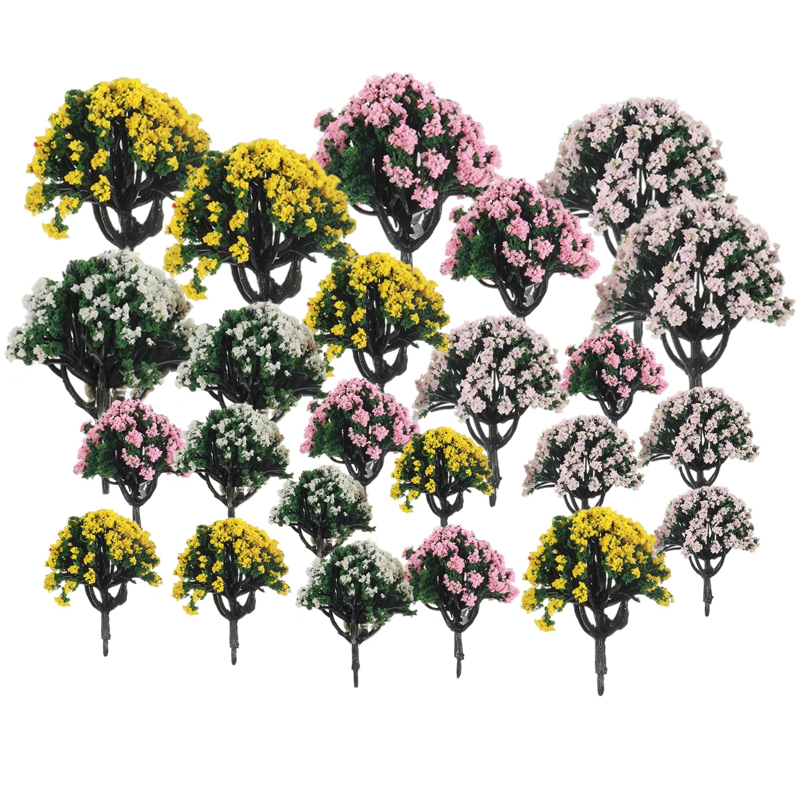 Psyqtsuary 32 Pieces Model Trees, 1.3-2.5 Inch Mixed Model Trees Miniature Tree Train Scenery Architecture Tree Fake Flower Treewith No Bases for DIY Models, Natural Green Landscape, Railroad Scenery