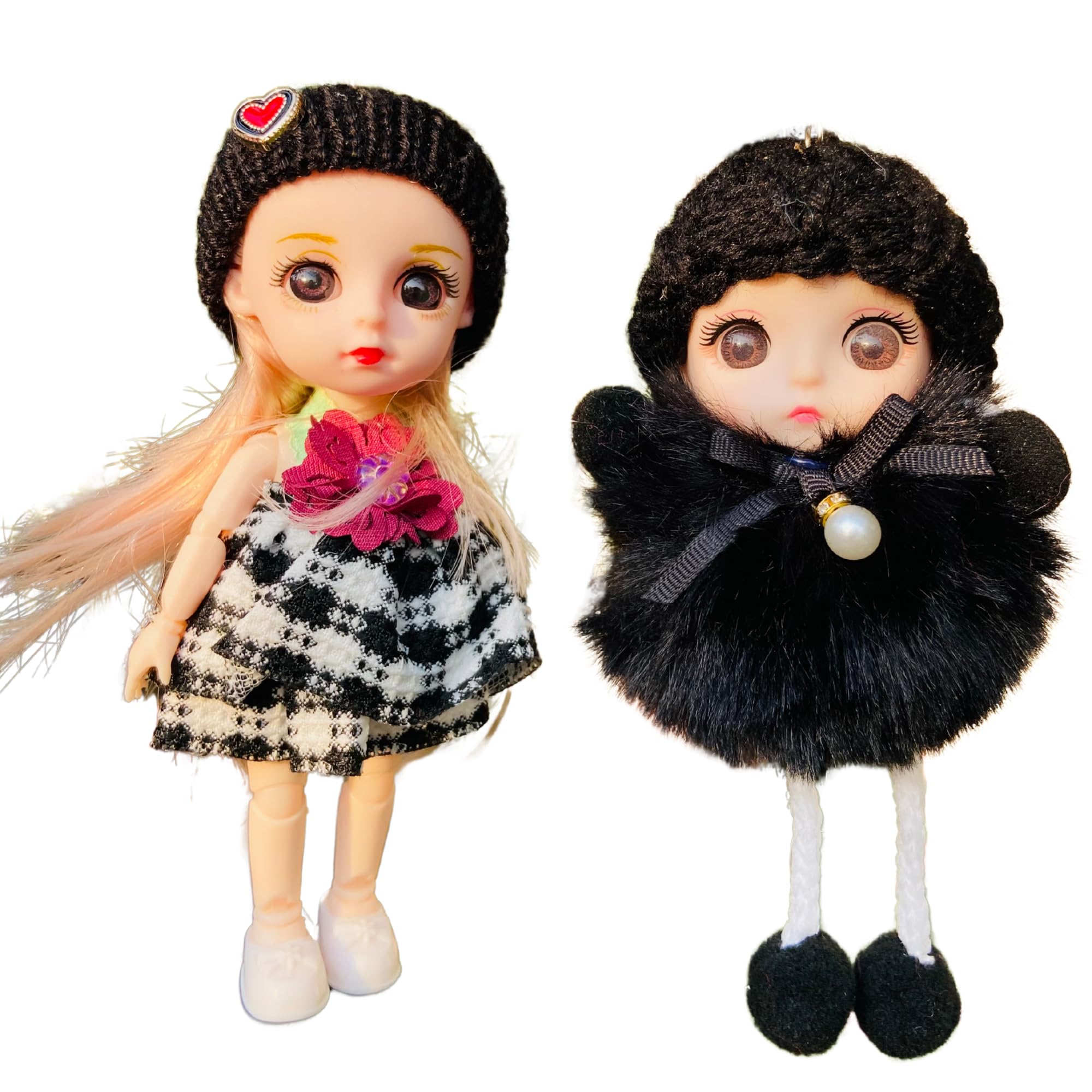 NestyFox Mini Fashion Dolls Set with Keychain, 16 cm Collectible