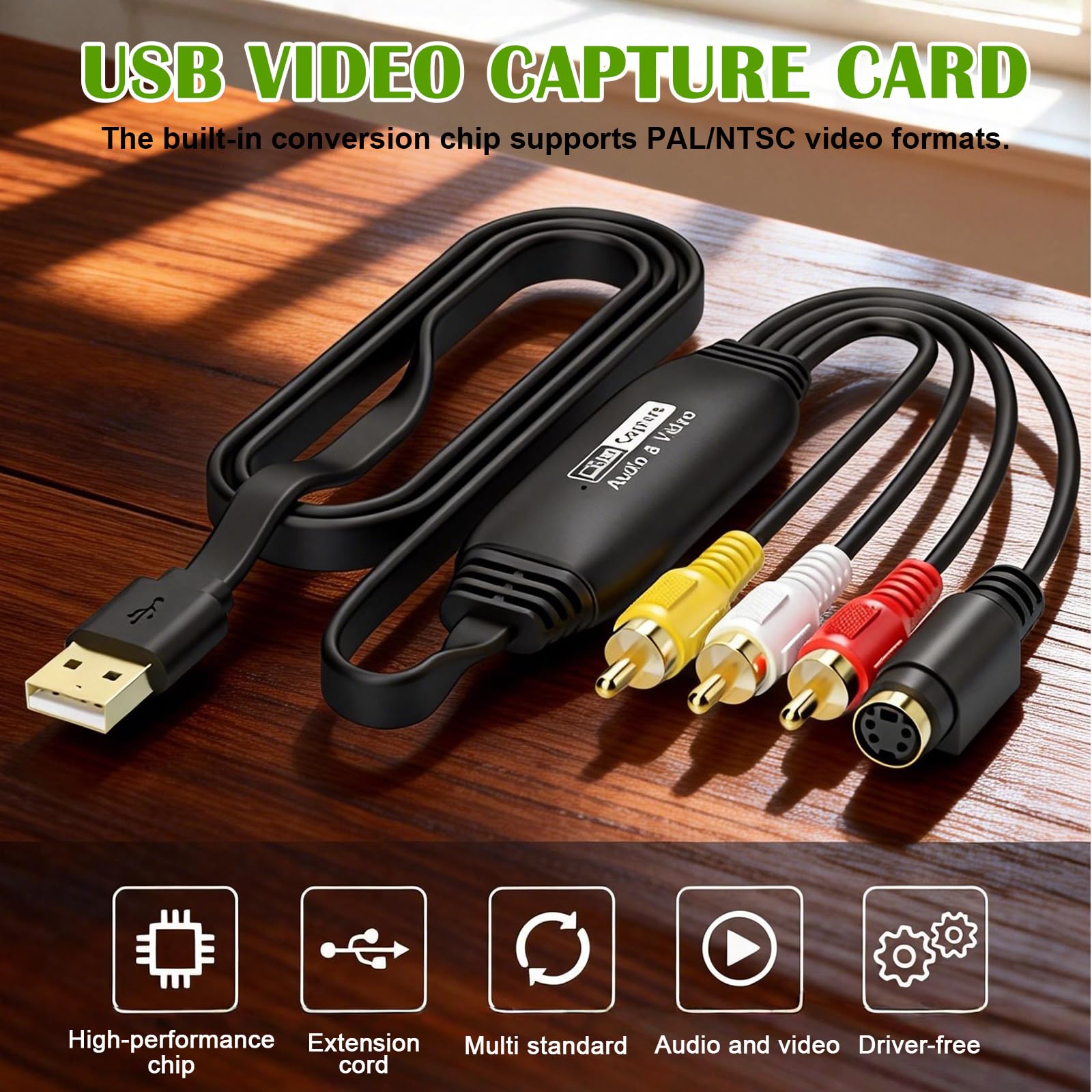 PORFOYO VHS to Digital Converter, Video Grabber USB 2.0, CVBS & S-Video a USB, 1080P HD Video Capture, adattatore AV e RCA, per Windows, Android e MacOS, VHS a Digital Converter