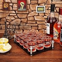 Vista 4 de D&Z Vaso de chupito de 2 onzas con soporte, juego de vasos de chupito de tequila, fácil de llevar, 12 vasos de base pesada sin derrames, bandeja