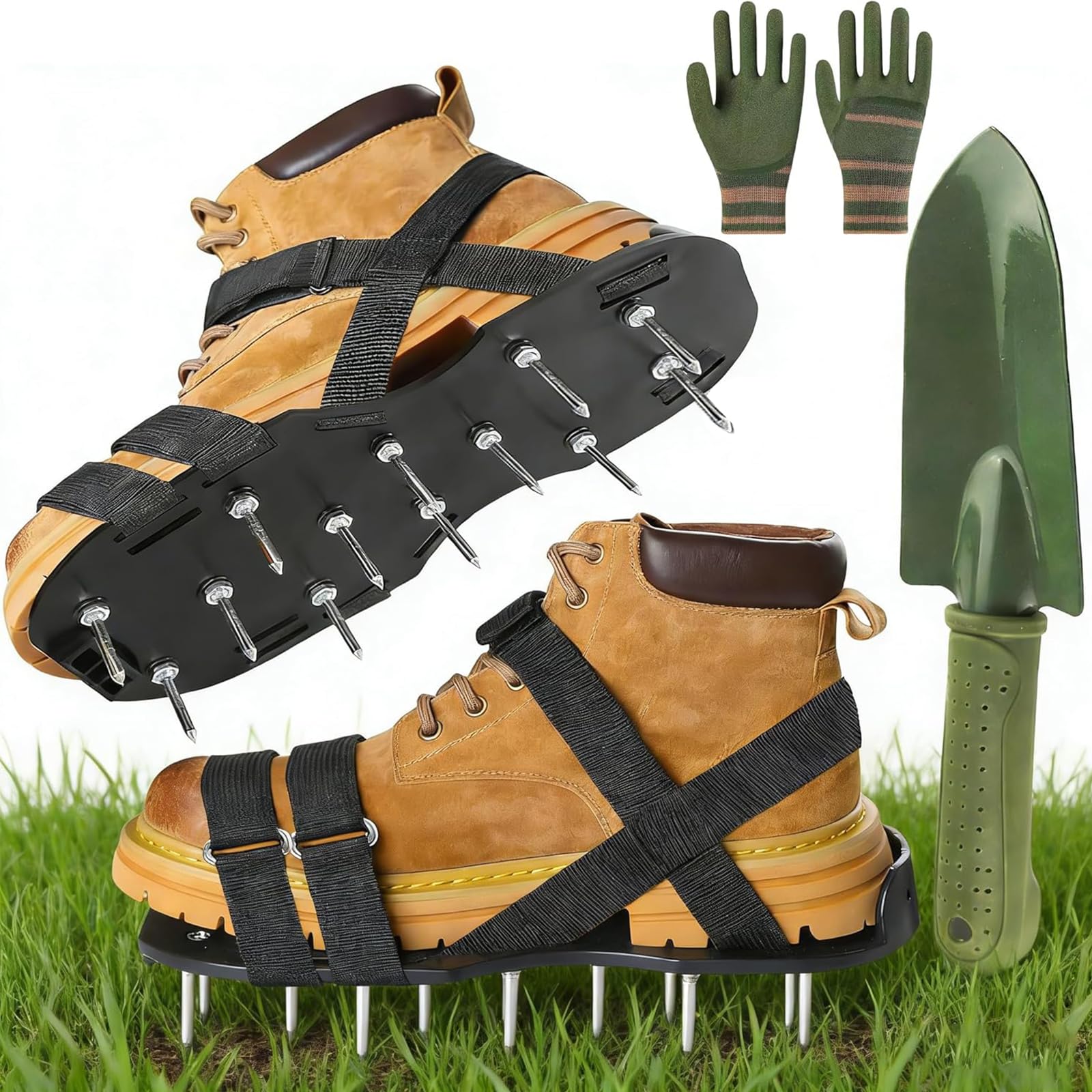 KAIYOCA Lawn Aerator Shoes with Heavy Duty Long Spikes, Adjustable Straps