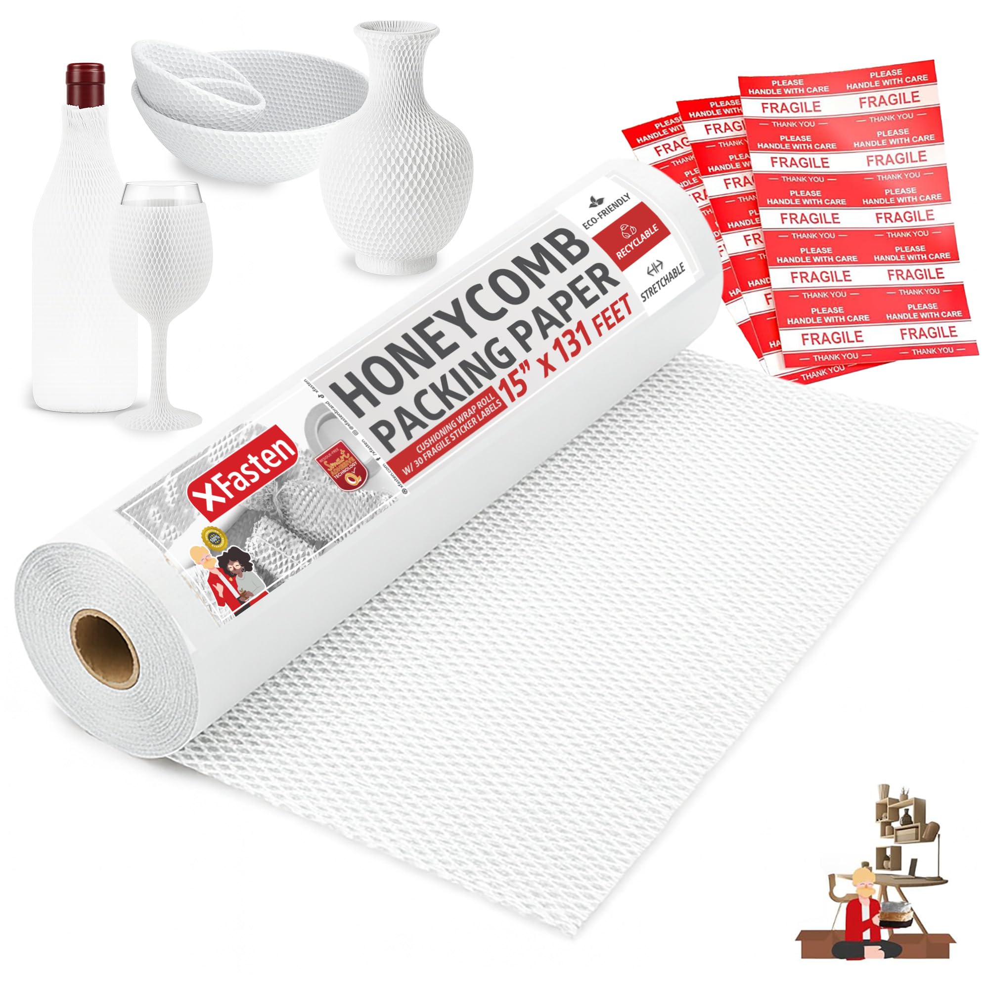 Papier d'emballage en nid d'abeille blanc haut de gamme rouleau 38,1 cm pour écrin de calage