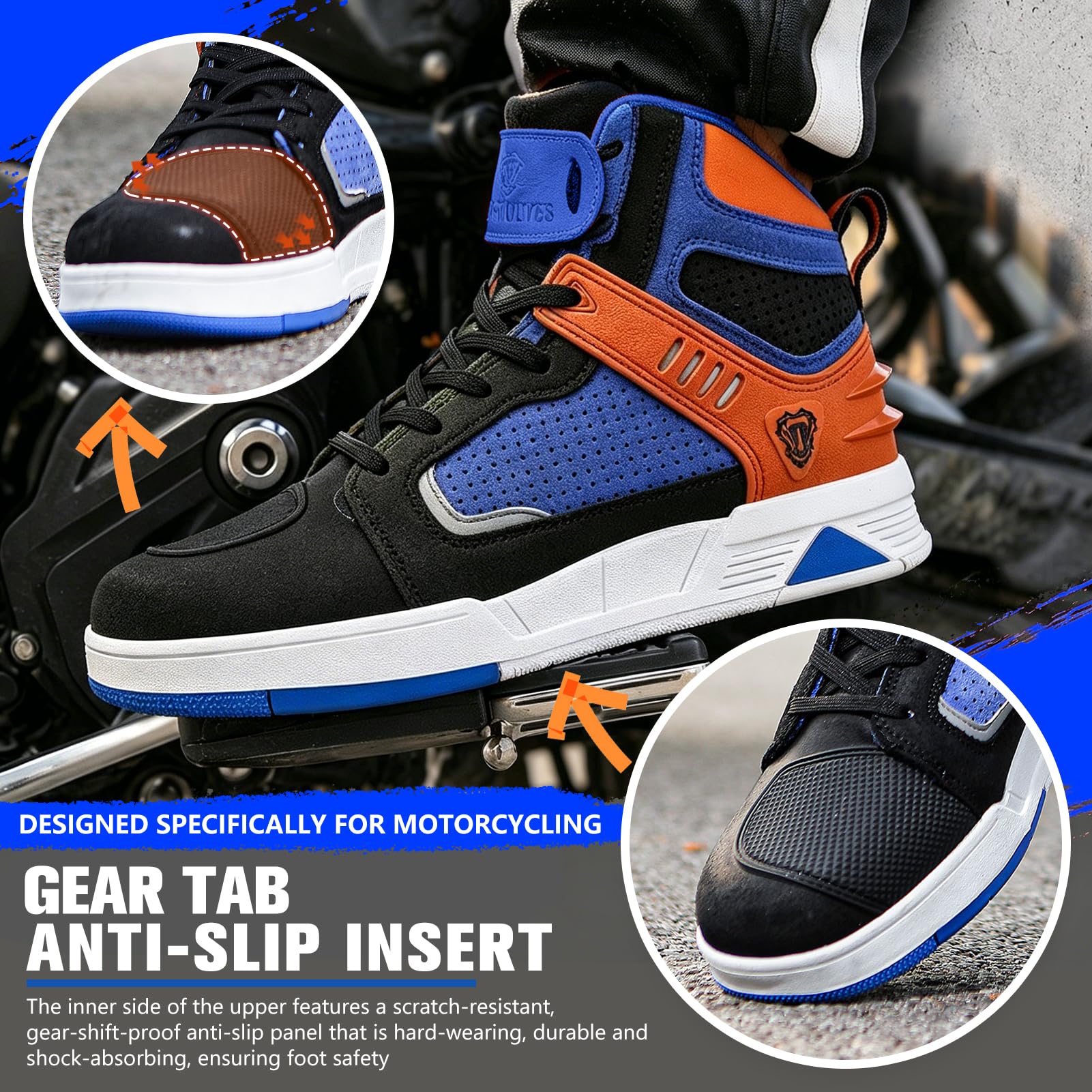 Scarpe da Moto da Uomo in Pelle, Traspiranti, con Cerniera Laterale | Suola antiscivolo, supporto alla caviglia e protezione cambio per spostamenti e guida quotidiana