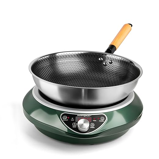 1700W/85V~120V Electric Wok Used For Home And Commercial,Induction Cooktop With Carbon Steel Wok Provide Quick Heat-up and Faster Cooking Times
