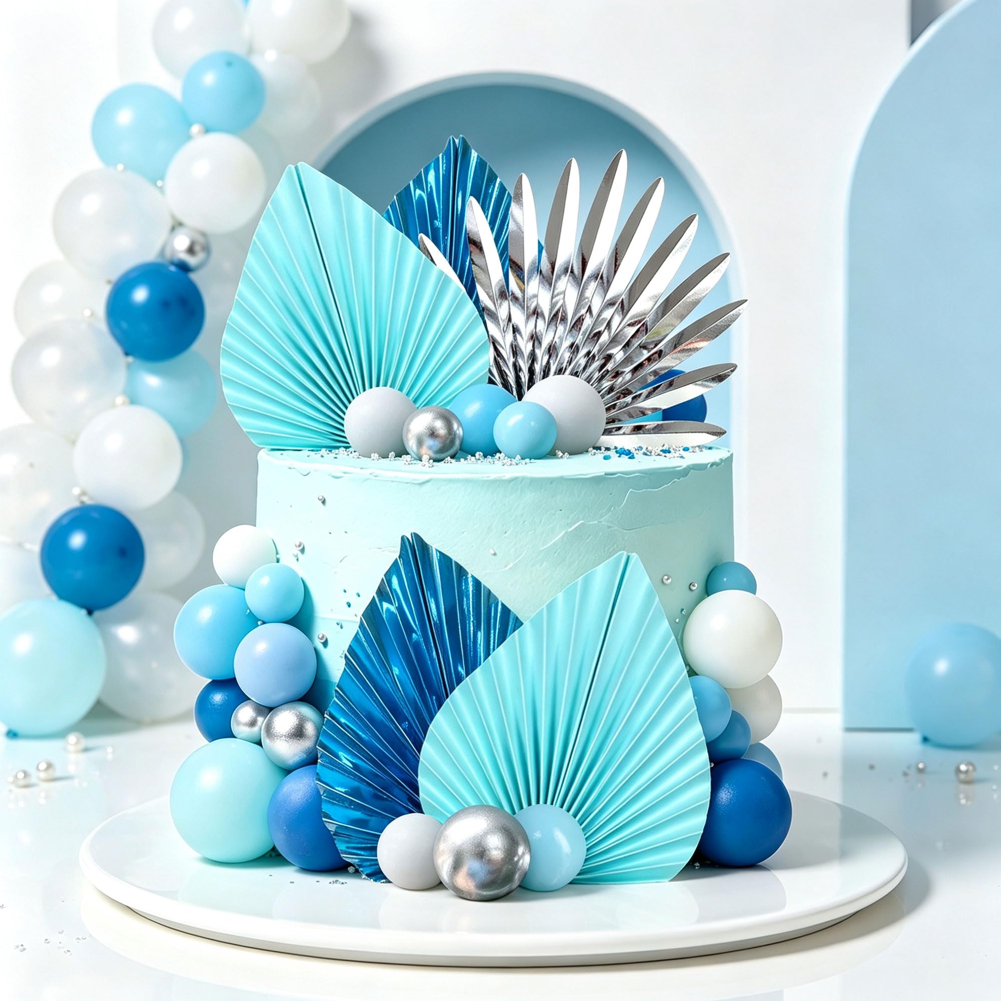 LaVenty Blue Silver Ball Cake Toppers Foam Ball Cake Picks Decorations