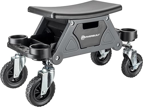 Powerbuilt Asiento rodante Big Wheel, serie todoterreno, bloqueado en bandejas de herramientas, ruedas resistentes para grava y rocas, color gris