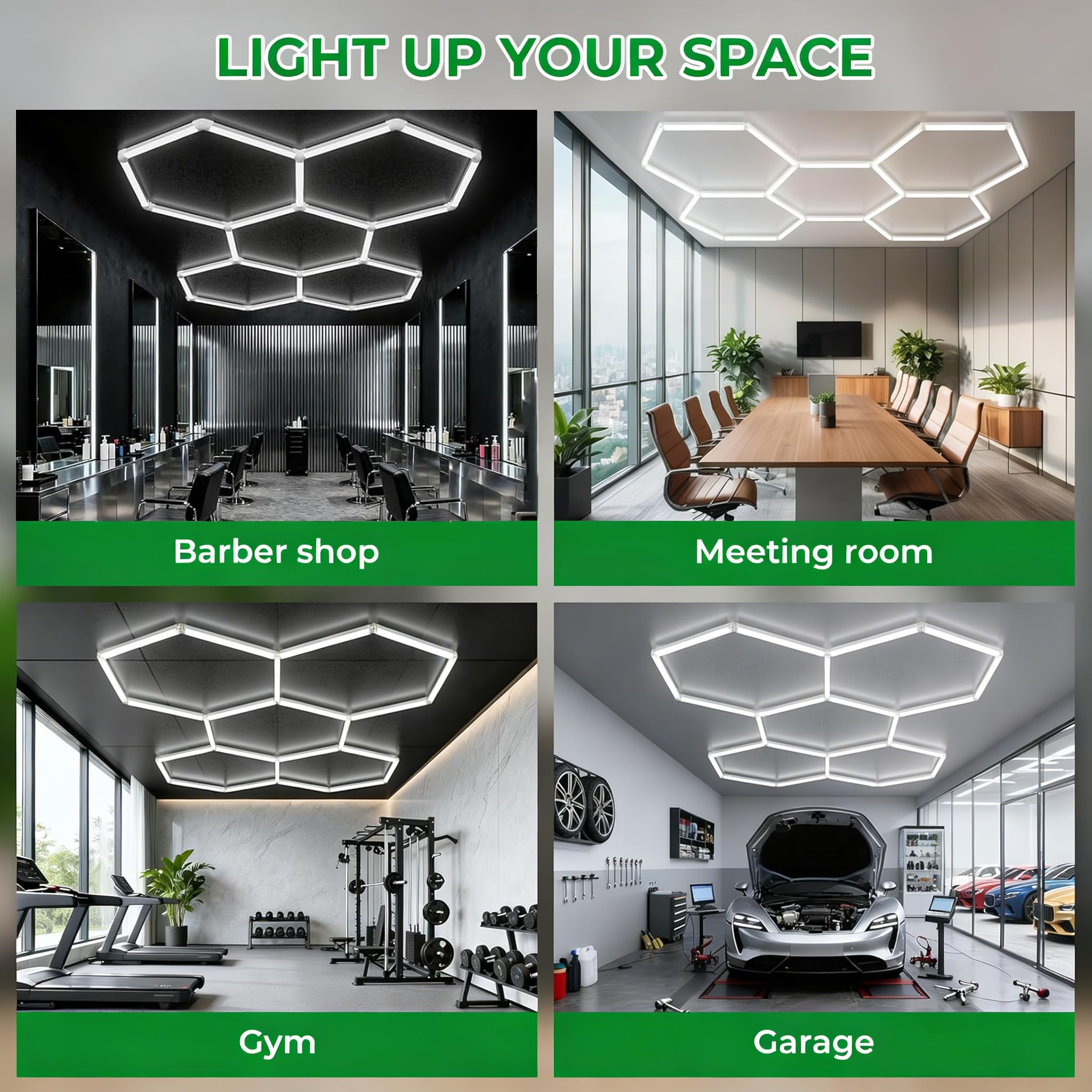 Lampada LED Esagonale per Garage,4500K Plafoniera Soffitto Collegabile, Illuminazione per Dettagli Auto, Autolavaggio, Negozio e Esposizione,4500k