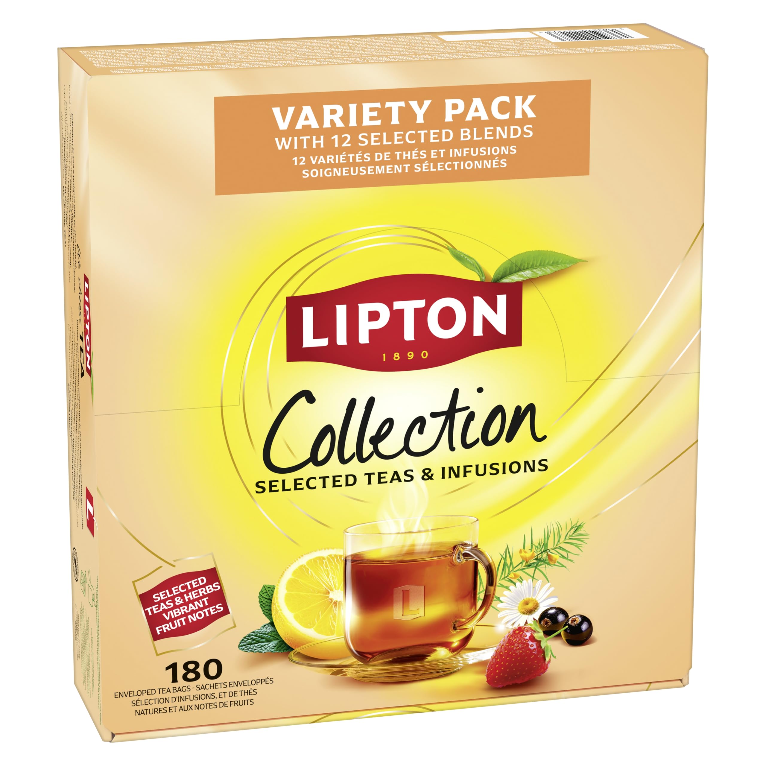 Lipton | Premium Collection | 180 Teebeutel mit 12 Tee Sorten | für Küche, Büro & Gastronomie | Schwarztee, Grüntee & Kräutertee | pflanzenbasierte, einzeln verpackte Sachets