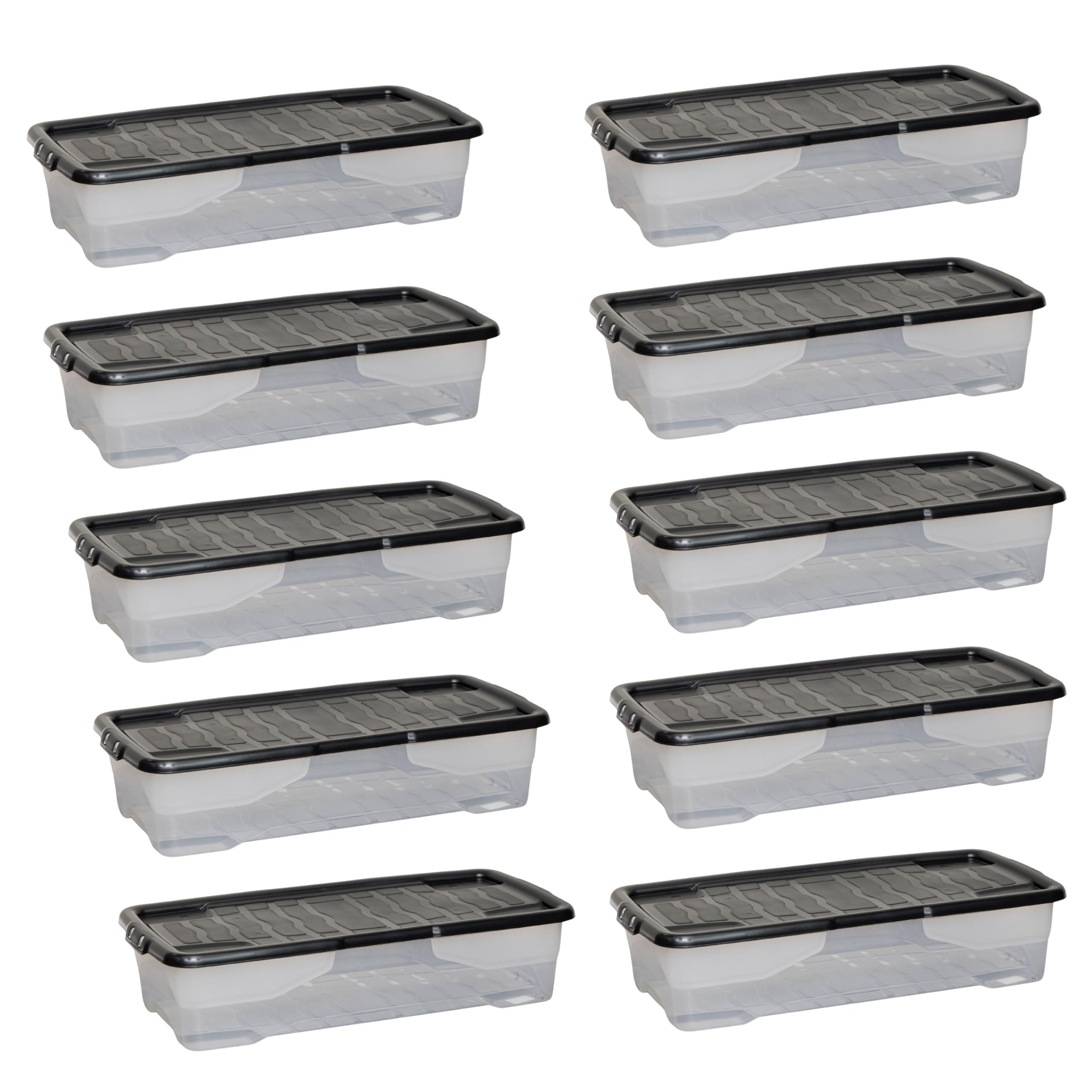 Samuel ALEXANDER 42L Under Bed Clear Stackable and Nestable Storage Boxes with Black Lid (10)