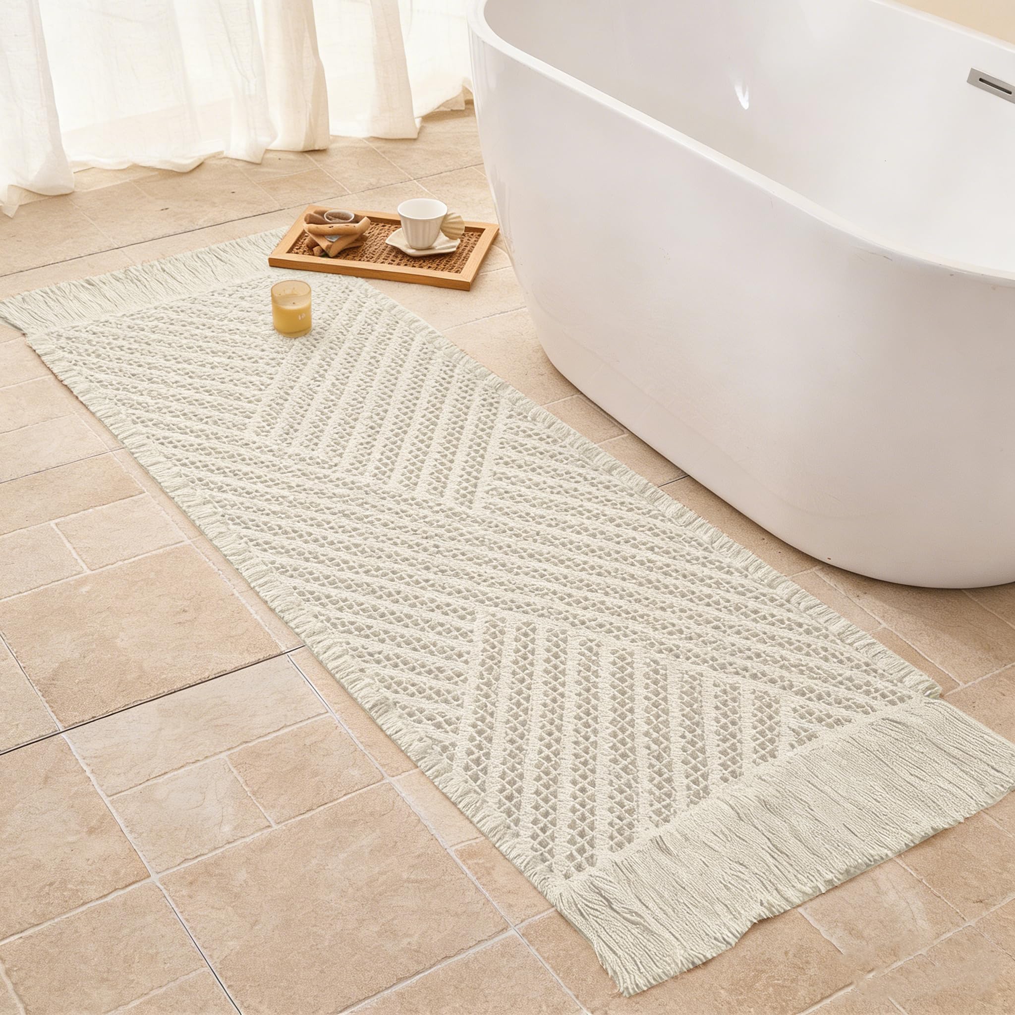 Alfombrilla de baño Antideslizante con diseño de gofre y borlas, Color