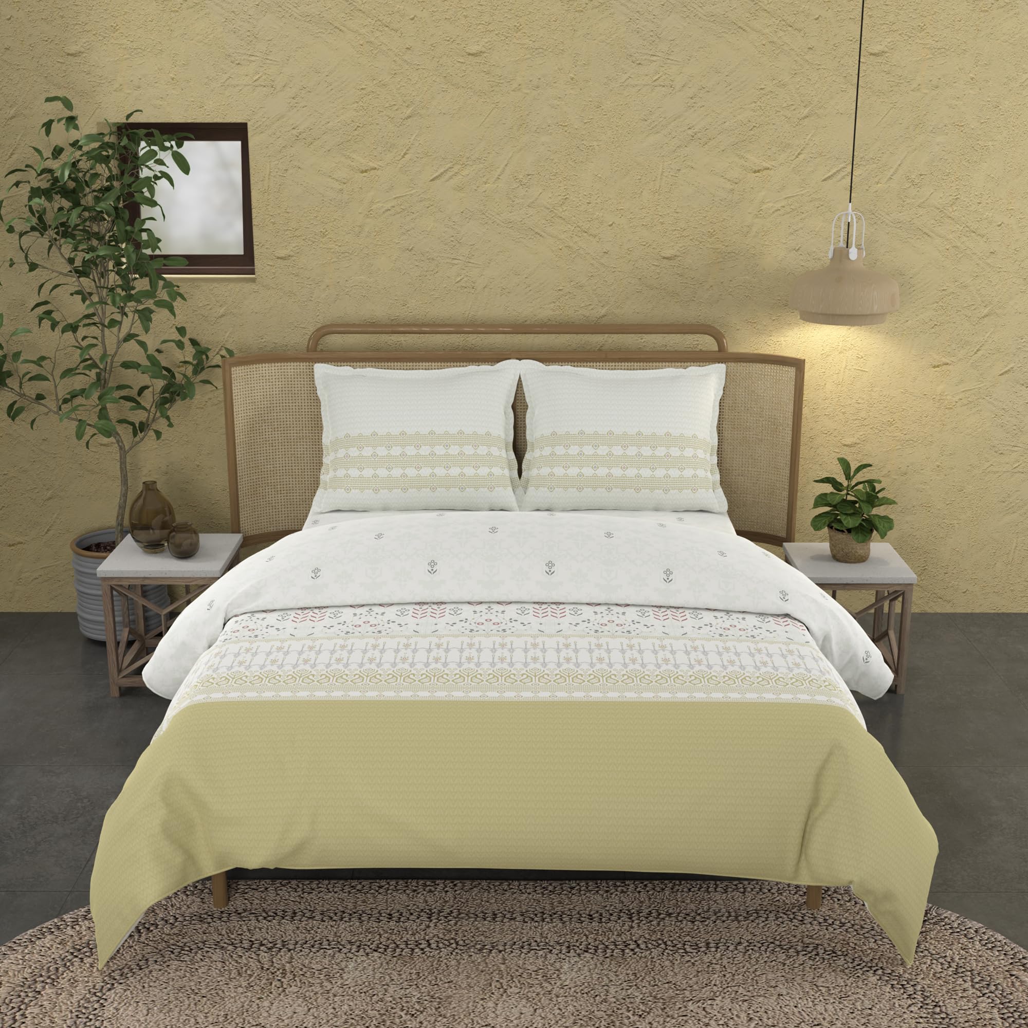 Trident King Size Printed Reversible Comforter Blanket, 144 Thread Count, 100% Cotton Shell with 150 GSM Polyfill, King Bed Comforter Blanket, Sanskriti Collection-Jamdani Green-image-1