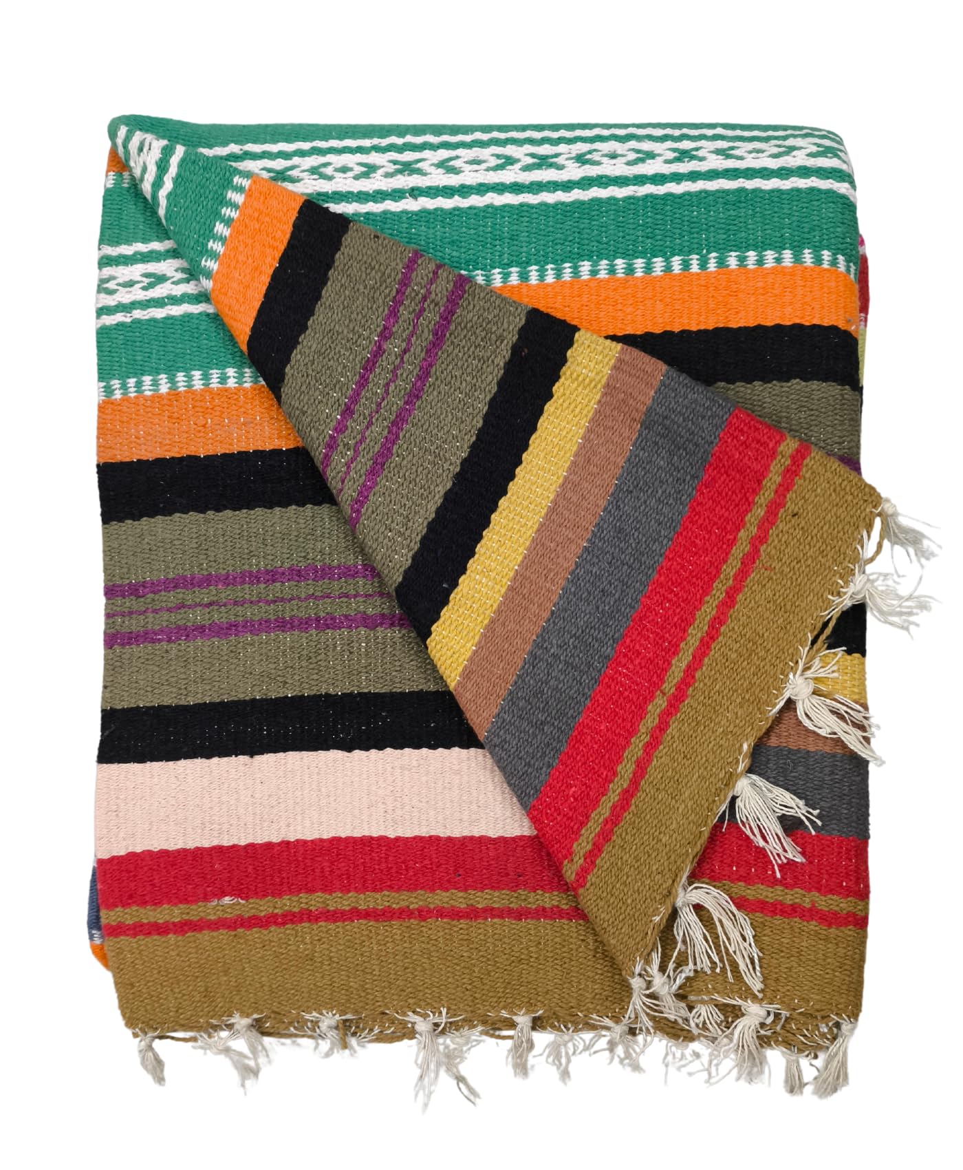 Traditional Indian Bunkaar Carpet - Multicolor Striped -2