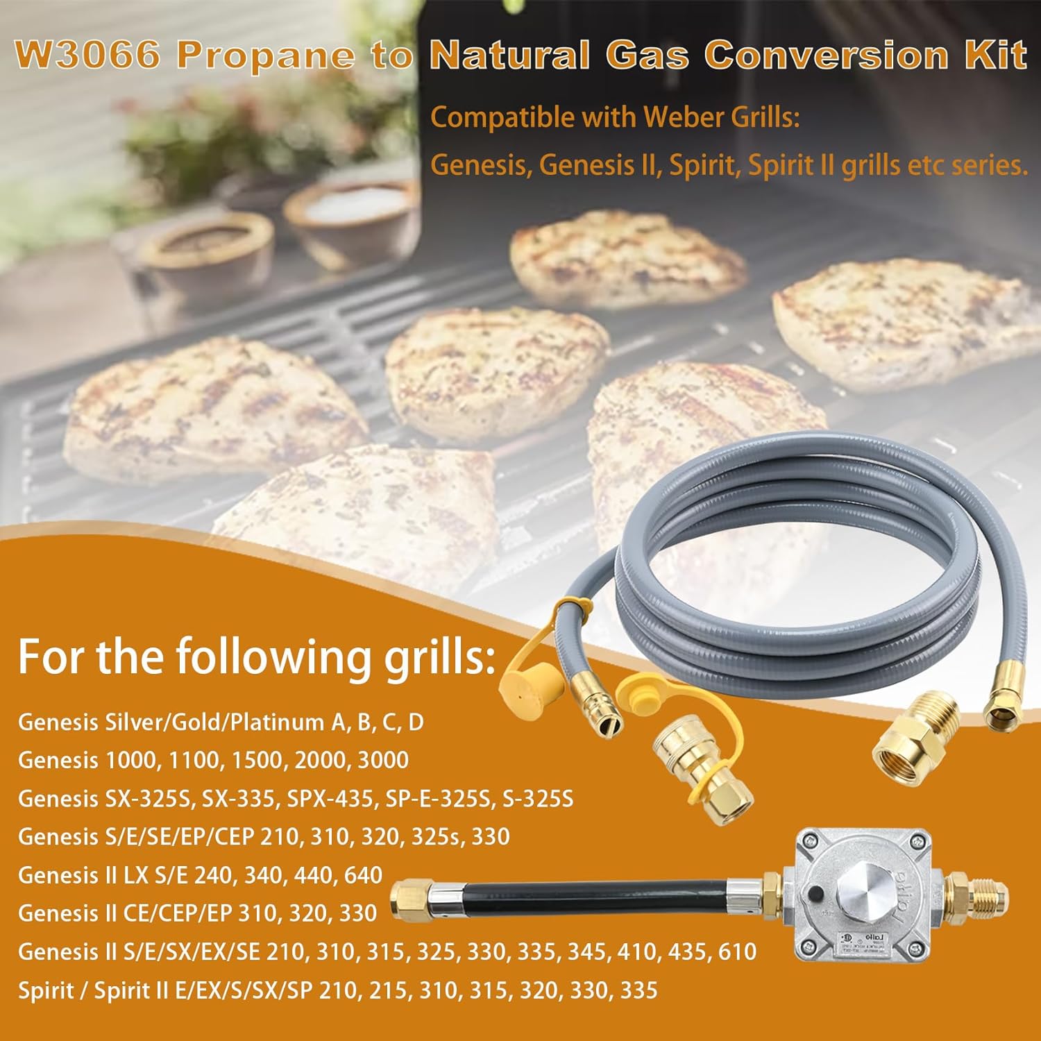Propane to Natural Gas Conversion Kit for Grill Compatible with weber genesis, genesis II, spirit and spirit II etc,10FT Natural Gas Conversion Kit with Regulator for weber Grills, 1-Year Warranty
