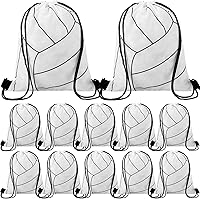 Dansydaisy 12 Pack White Volleyball Drawstring Backpacks - 12 Inch Sports Party Favor Bags, Adjustable Straps, Bulk Goodie Bags