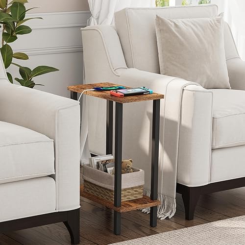 Miniatura 2 de TUTOTAK Small Side Table, Narrow End Table, Set of 2, Skinny Sofa Table, Slim Nightstand, Couch Table, Living Room, Bed Room, Brown TB01BB0622