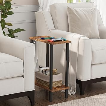 TUTOTAK Small Side Table, Narrow End Table, Skinny Sofa Table, Slim Nightstand, Living Room, Bed Room, Brown TB01BB062EU