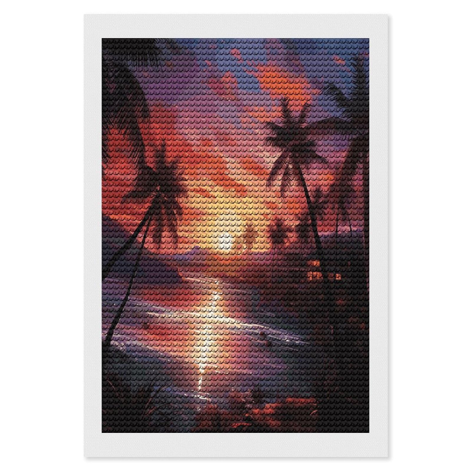 FekiLoot Colorful Tropical Sunset Diamond Art Kits for Adults Diamond Painting Kits for Beginners DIY Diamond Art Kits Round Full Drill Diamond Dot Gem Painting for Home Wall Decor Gift 8"x12"