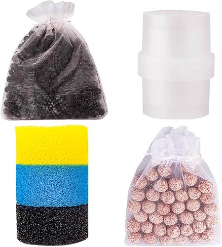 Accesorios de filtro de acuario de repuesto 3 esponjas de filtro de 25PPI, 1 cartucho de filtro, 1 x Bio-Balls, 1 x carbón activado compatible con