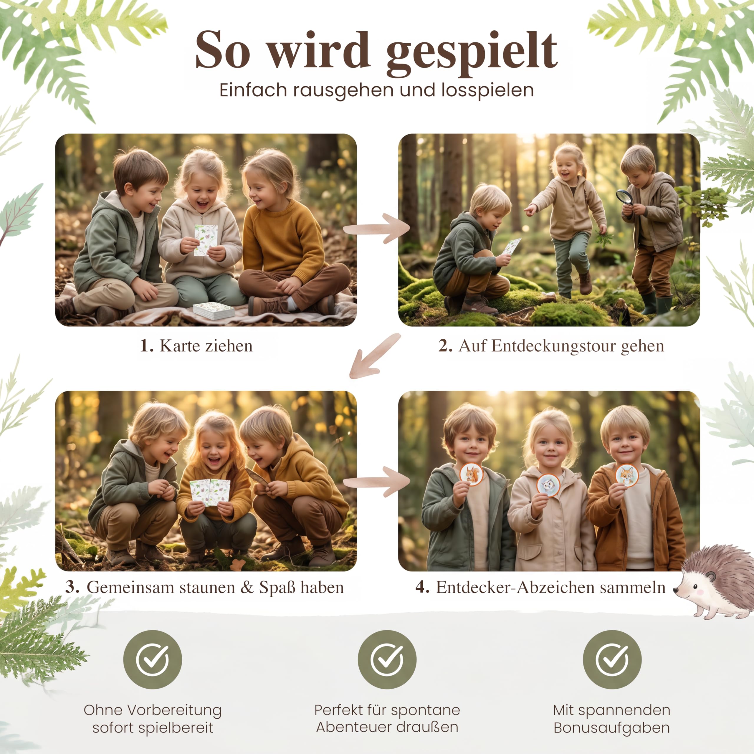 50 Entdeckerkarten für Kinder (ganzjährig) | Spannendes Outdoor Suchspiel | Outdoor Spiele für Kinder | Lernspiel für draußen | Entdecker Set für Kinder ab 4 | Geschenk für Kinder ab 4, 5 Jahren