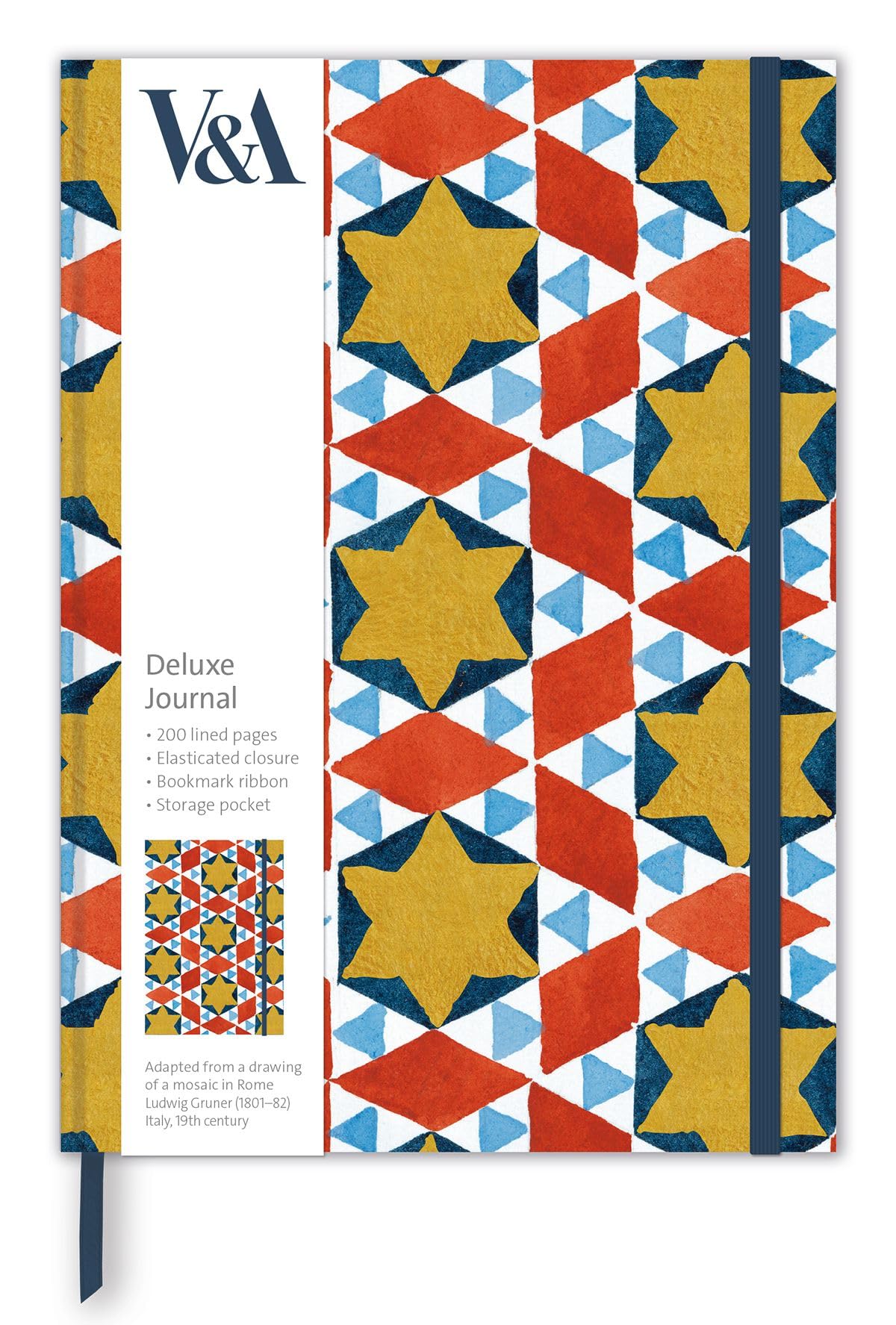 Museums & Galleries Hardcover Lined Deluxe Journal - V&A Mosaic Tiles - 200 Pages - Elasticated Closure