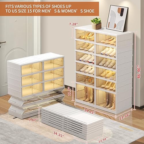 Miniatura 2 de EHAMILY Zapatero plegable de 6 niveles para armario, 12 a 24 pares, estante plegable de plástico para zapatos para entrada de puerta delantera,