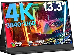 Monitor portátil 4K 33.8 cm 3840 x 2160 UHD USB-C HDMI monitor de laptop 100% sRGB IPS monitor de viagem HDR com alto-falantes para laptop, Xbox, PS5, PC, telefone