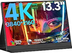 Monitor portátil 4K 33.8 cm 3840 x 2160 UHD USB-C HDMI monitor de laptop 100% sRGB IPS monitor de viagem HDR com alto-falantes para laptop, Xbox, PS5, PC, telefone