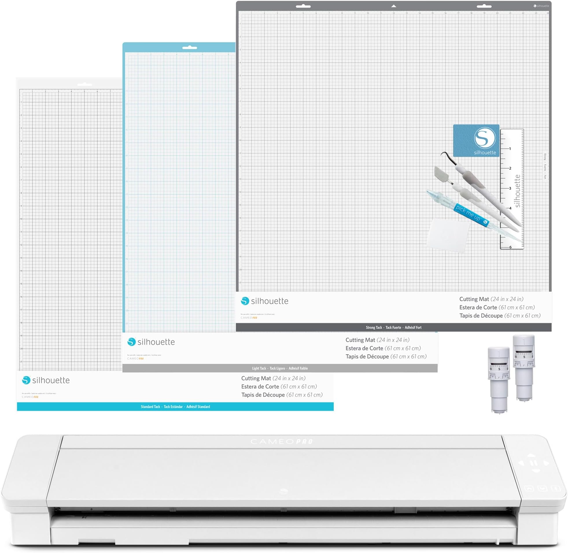 Silhouette Cameo 4 Pro Bundle with 4 Mats, 2 Autoblades, Deluxe Vinyl Tool Kit, and Guide to Silhouette 101 with Bonus Designs