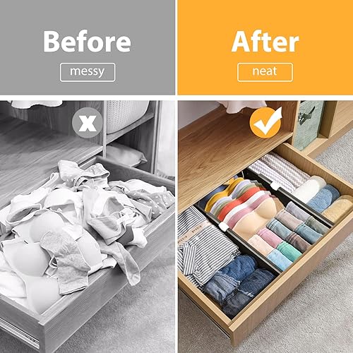 Miniatura 6 de JONYJ Organizador de separadores de cajones, paquete de 5, separadores ajustables de 4 pulgadas de alto expandibles de 14.9 a 21 pulgadas para