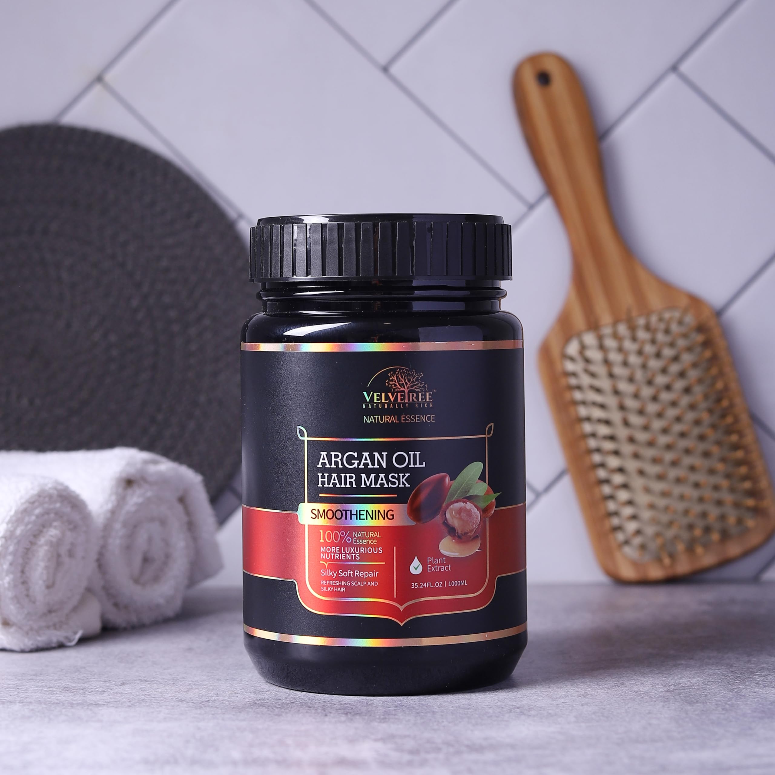 Velveiree Moroccan Argan Oil Hair Mask, Smoothening and Repair Treatment, 100% Natural Essence, 1000ml-picture-36