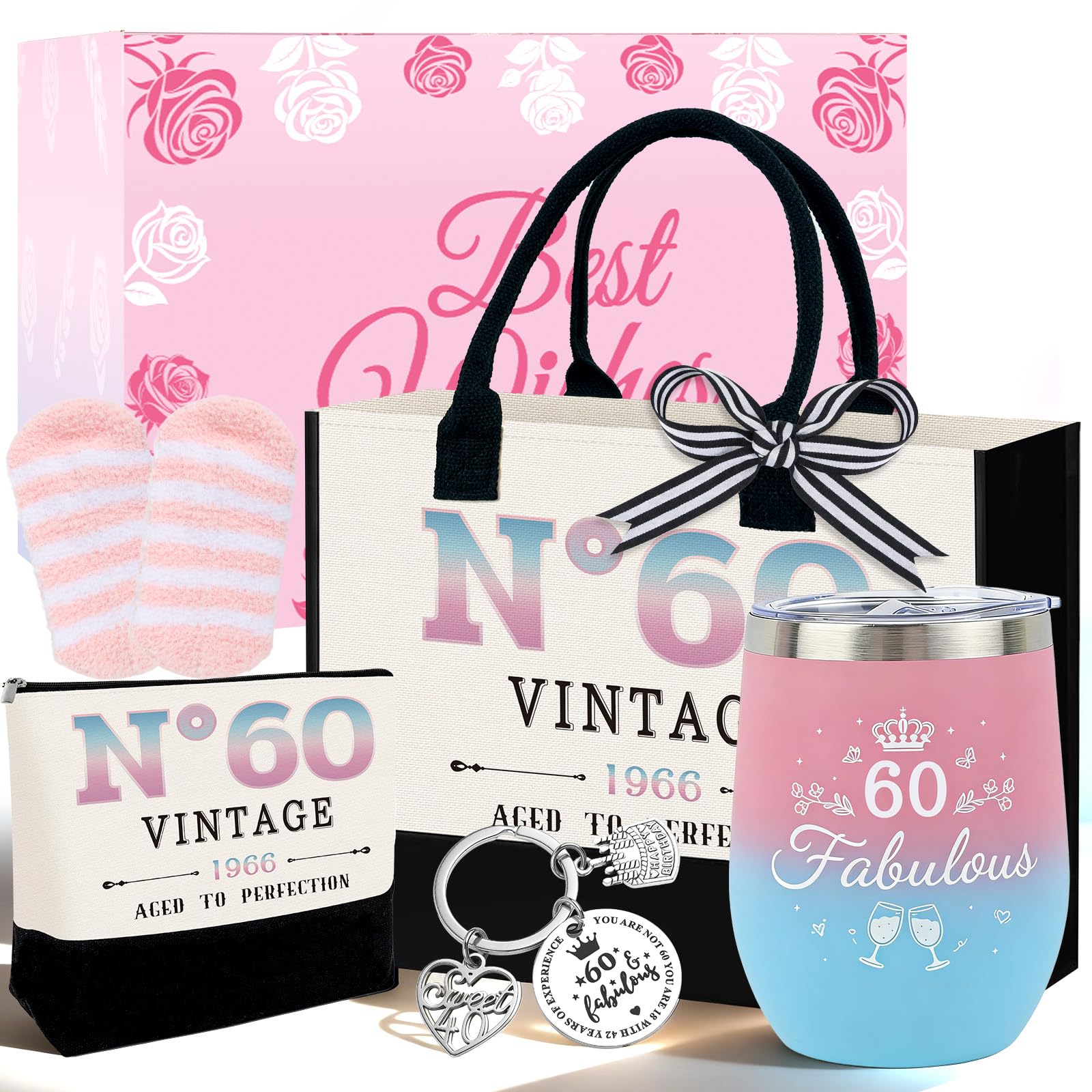 Belillpipi 60th Birthday Gifts for Women, Special 60th Birthday Gifts for Her, Funny 60th Birthday Canvas Tote Bag Gift Set for Best Friends,Mum,Sister,Wife,Auntie,Coworker
