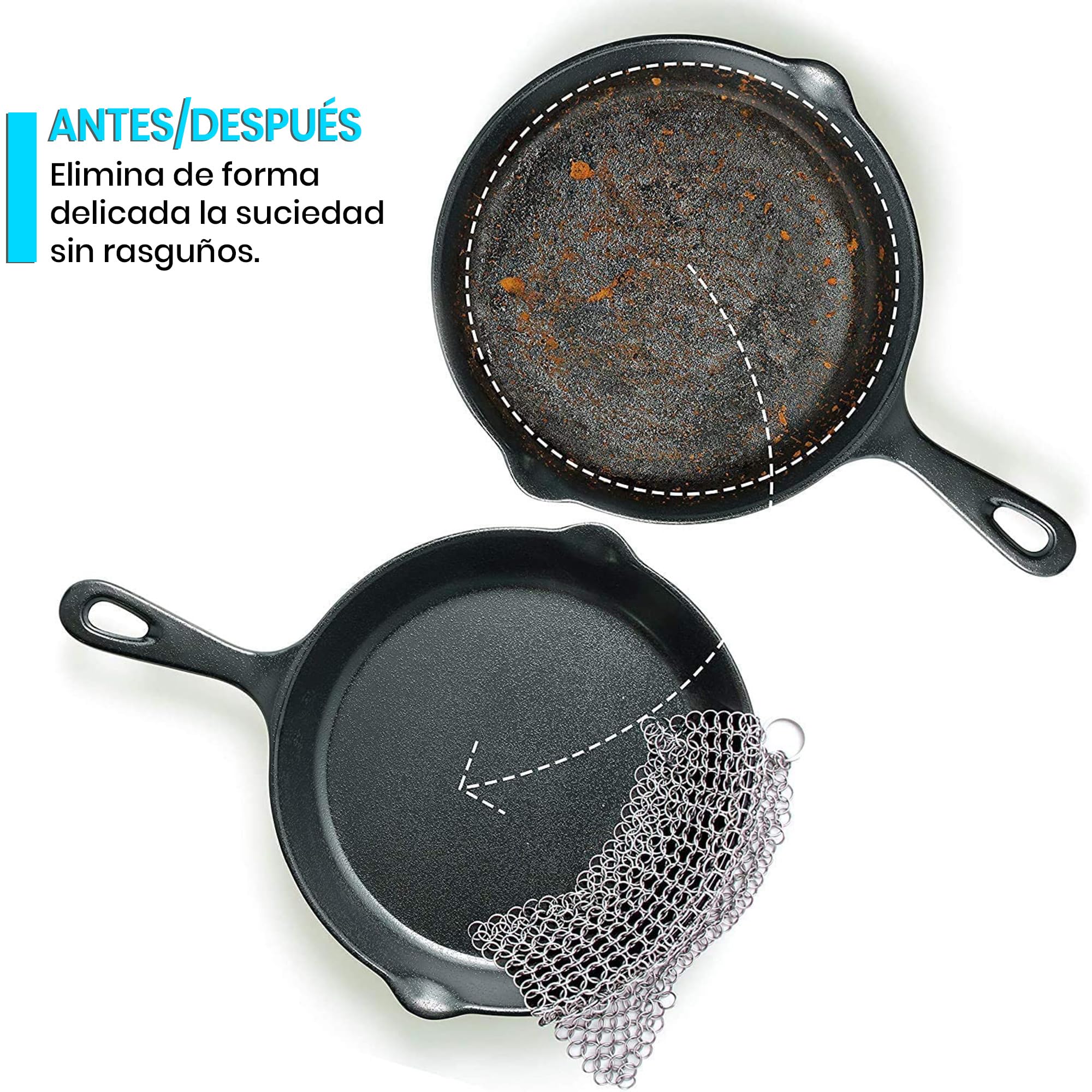Candure Limpiador de Hierro Fundido - Acero Inoxidable de 17 x 17 cm Depurador de COTA de Malla para Todo Tipo de Parrillas, Sartenes, Parrillas y Hornos Holandeses — view 6
