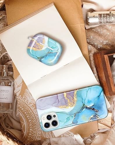 Miniatura 7 de JIAXIUFEN Funda para Airpods Pro de 2 generación, diseño de mármol con purpurina dorada, piel protectora de TPU para mujeres y niñas con llavero