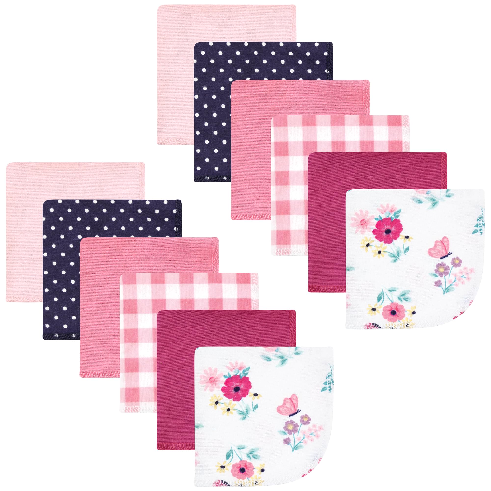 Hudson Baby Unisex Baby Flannel Cotton Poly Washcloths, Butterfly Floral 12 Pack, One Size