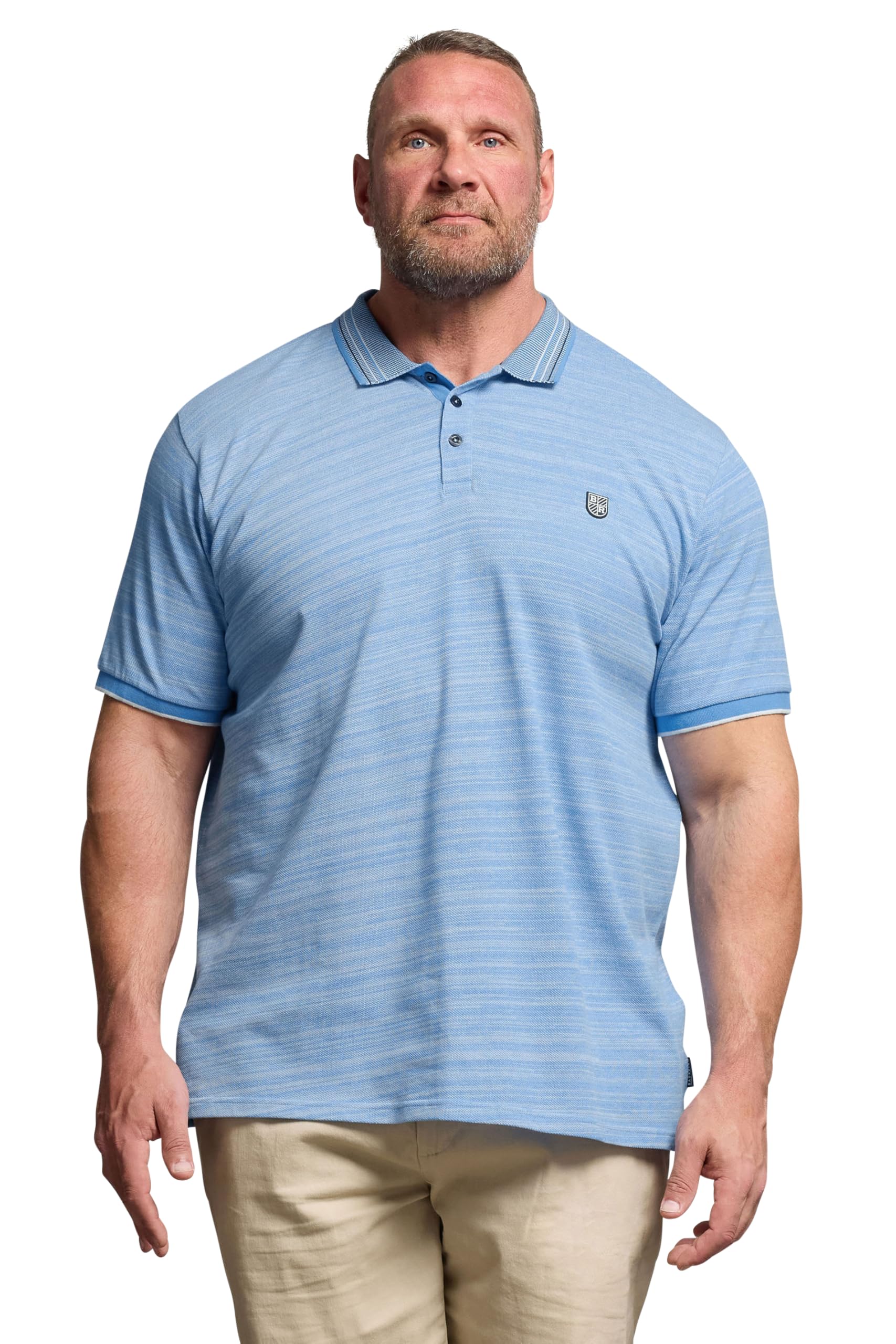 Badrhino Men's Light Blue Big & Tall Jacquard Polo Shirt - Plus Size Curve