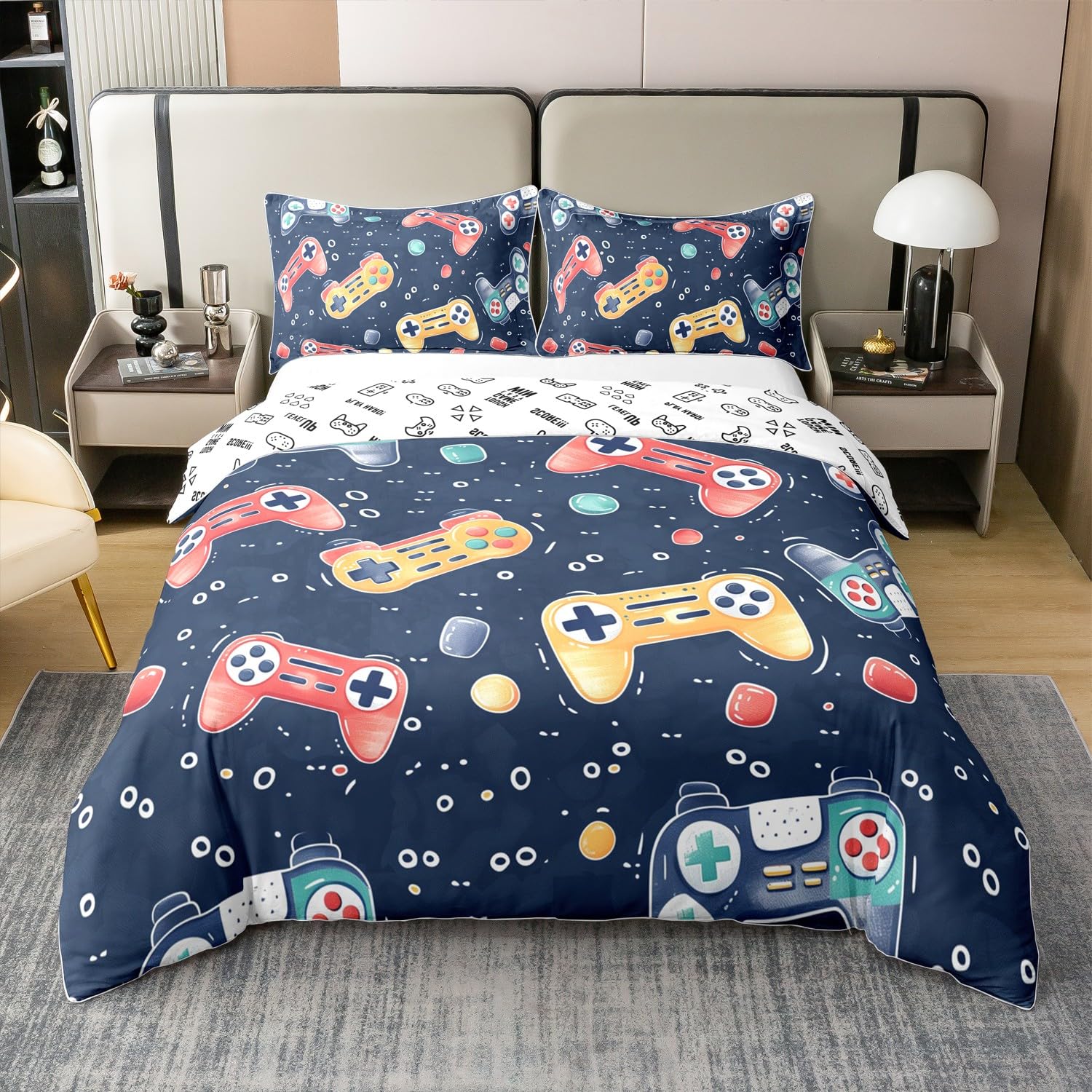Homemissing Gamer Duvet Cover 100% Cotton Super King Kids Game Controller Comforter Cover Set for Boys Teens Gaming Bedding Set Yellow Red Bedspread Cover Quilt Cover No Comforter
