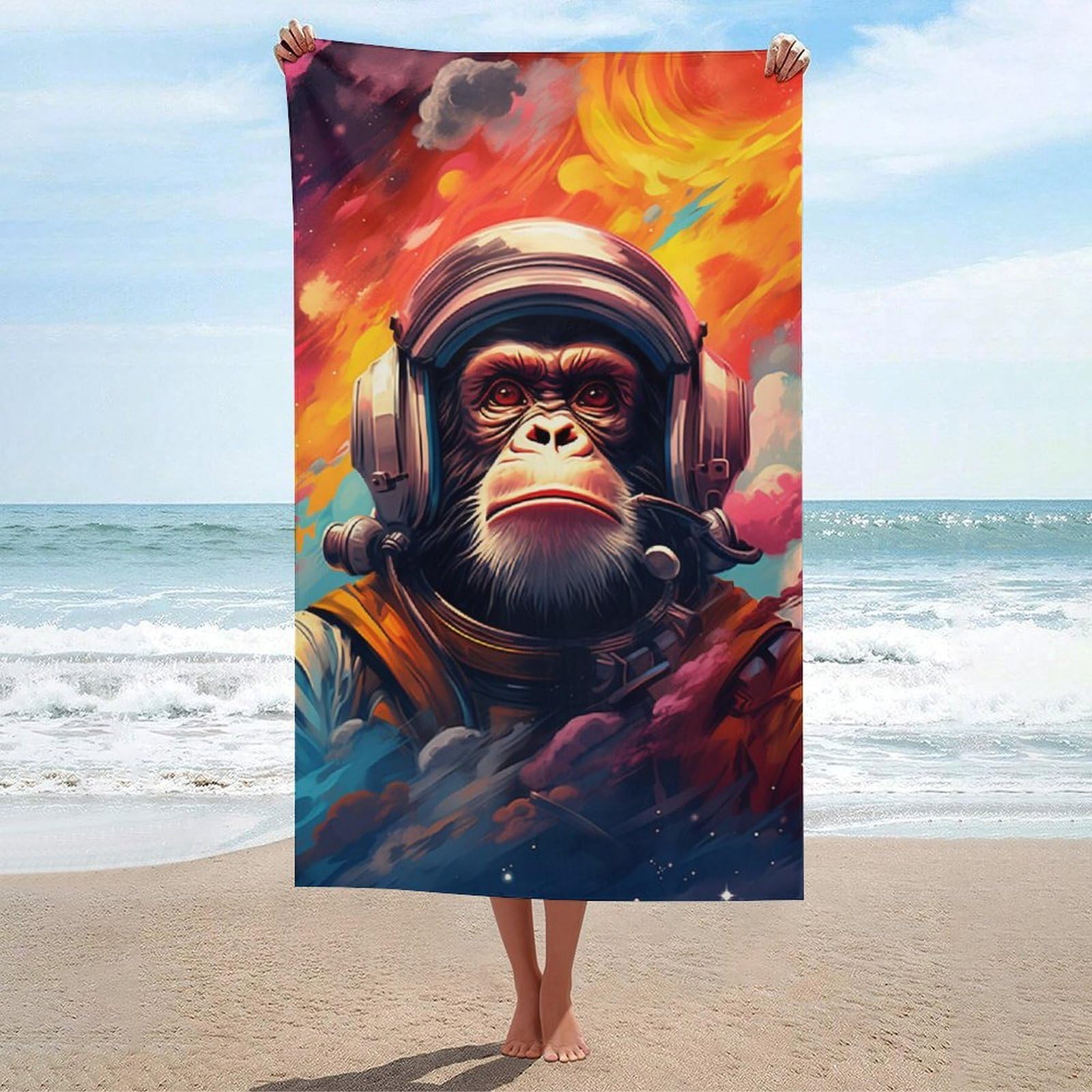 Serviette de plage anti-sable grand drap de bain microfibre pour le camping motif astronaute singe