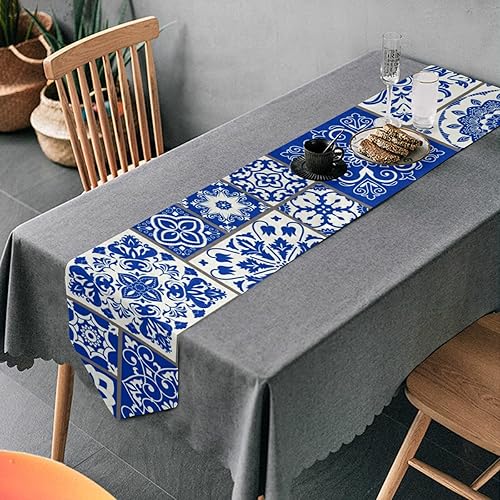 Miniatura 6 de xigua Camino de mesa de 13 x 90 pulgadas, color azul, de cerámica mexicana, antideslizante, resistente al calor, moderno, ideal para cenas,