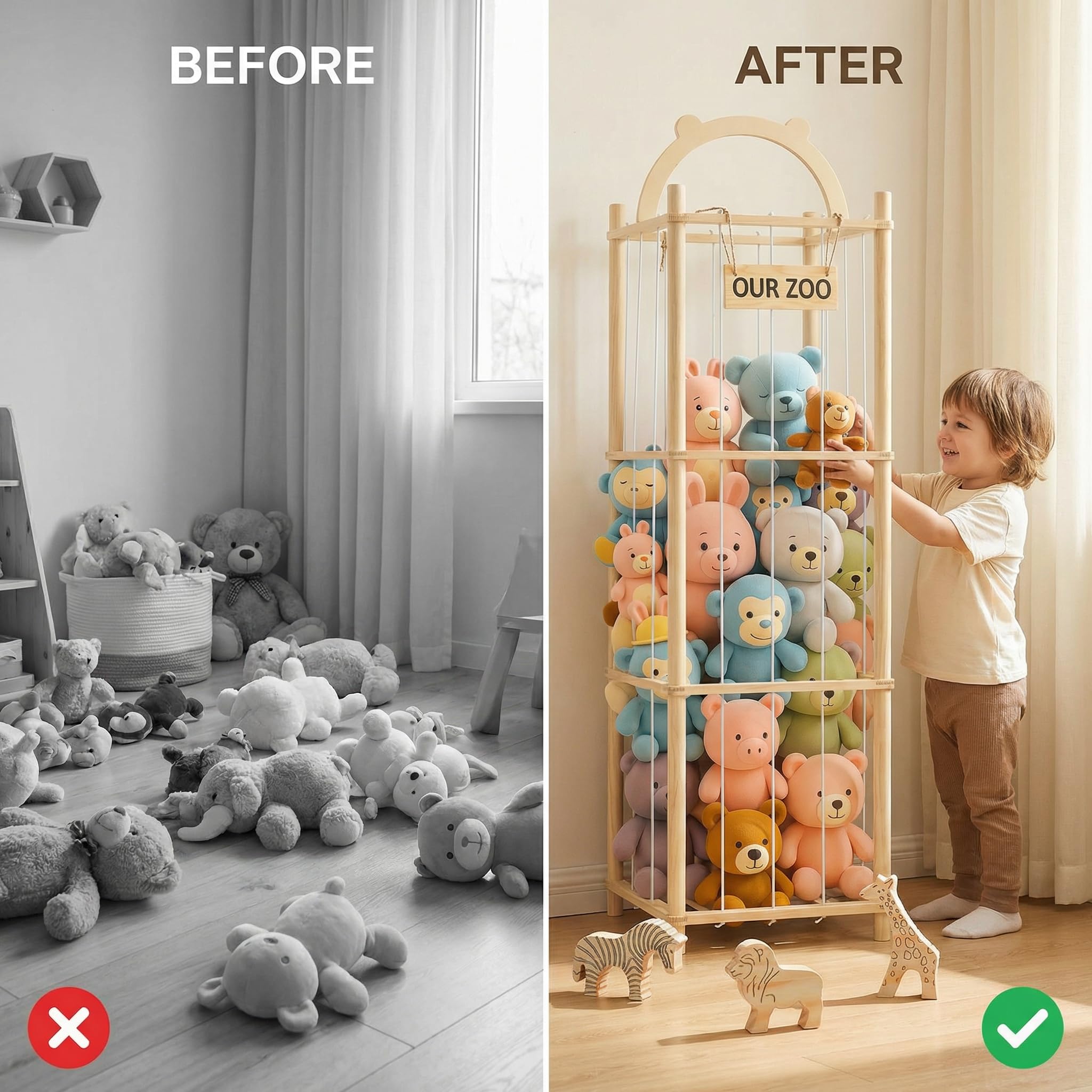 Amazon.co.jp: SORTIVO(ソルティボ) 木製ぬいぐるみ収納 動物の置物3個 