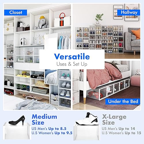 Miniatura 4 de Paquete de 72 cajas de zapatos de plástico transparente apilable, organizador de zapatos para armario, organizador de sombreros, organizador de